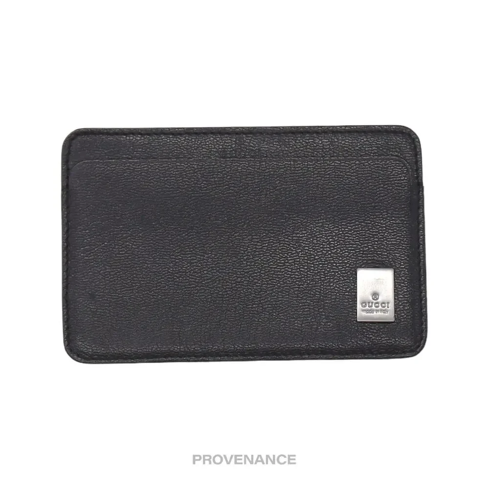 🔴 Gucci Placard Logo Card Holder Wallet - Black Leather